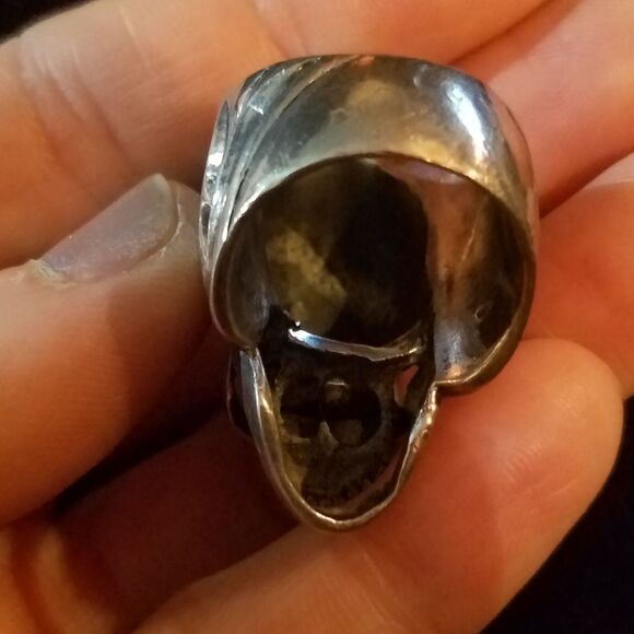 Big Skull Ring, Vintage Sterling Silver, Punk Rock Star, Goth Biker Rockabilly - Picture 9 of 10
